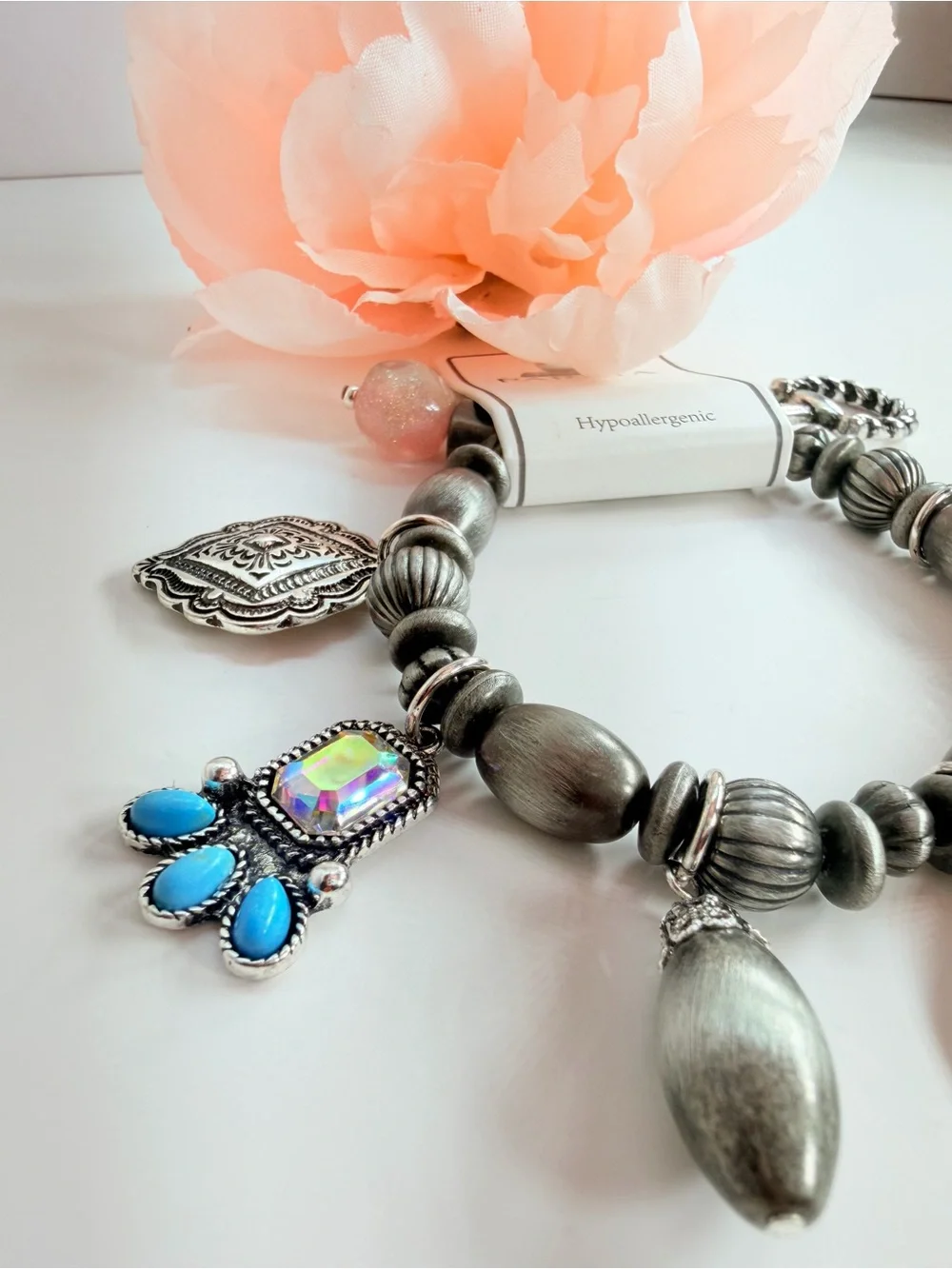 Silver-Tone Charm Bracelet with Turquoise Accents